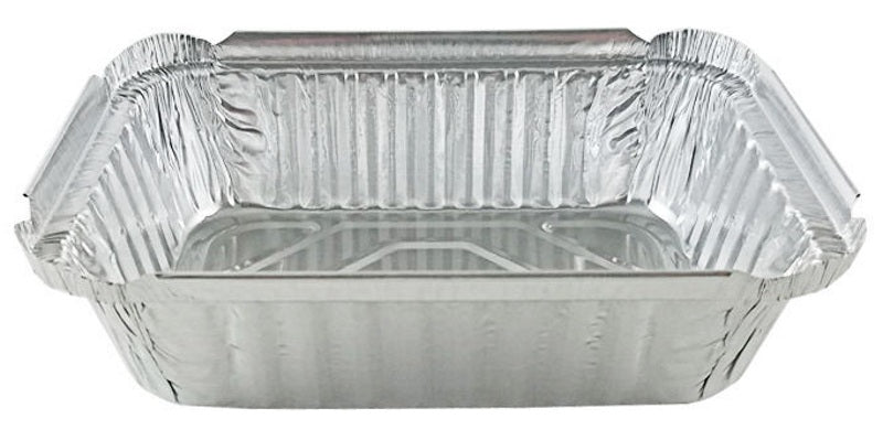 Choice 2 lb. Oblong Foil Take-Out Container with Dome Lid - 50/Pack