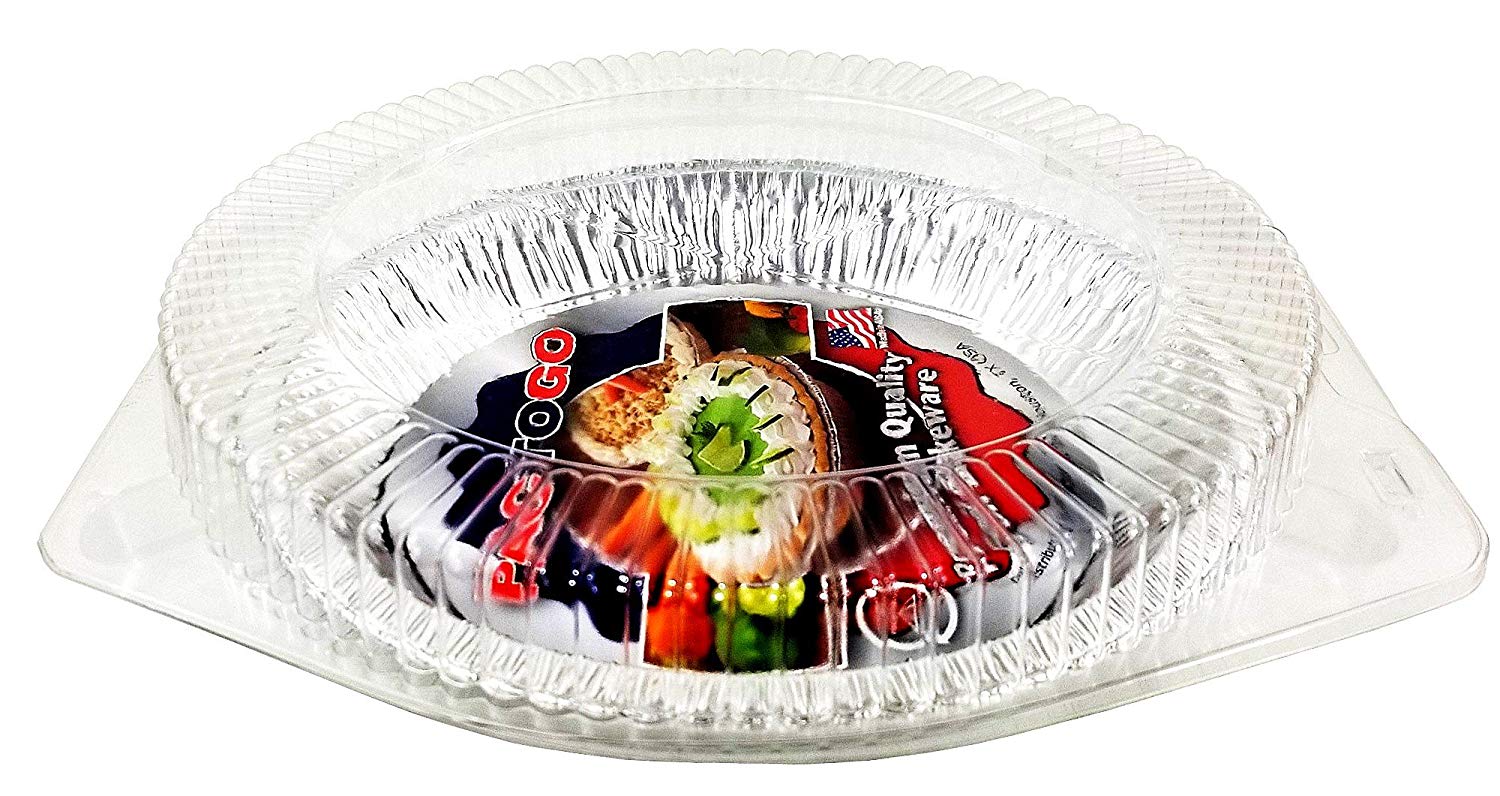 10 Foil Pie Pan 1-3/16 Deep w/Clear Low Dome Clamshell Container Combo  50/PK