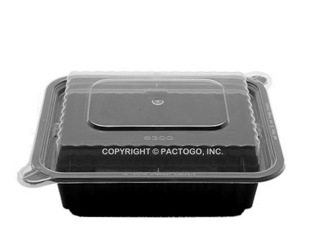 Choice 30 oz. Black 8 3/4 x 6 x 2 3/4 2-Compartment Rectangular  Microwavable Heavy Weight Container with Lid - 150/Case