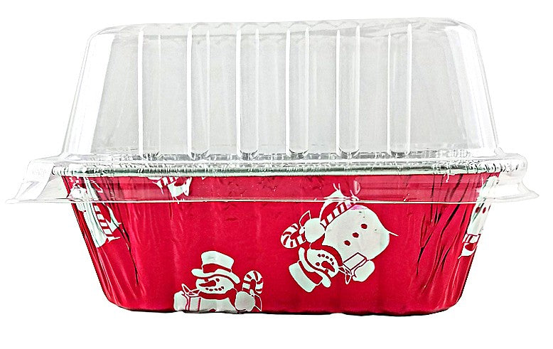 Pactogo 1 lb. Red Aluminum Foil Holiday Mini-Loaf Snowflake Pan w/Clear Low  Dome Lid 200/CS