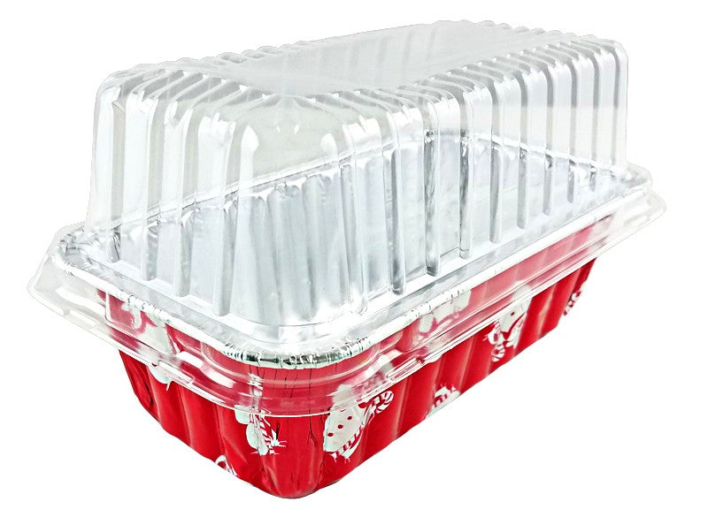 Disposable Aluminum Holiday 1 lb. Mini Loaf Pans with Clear Snap on Lid #9302x (10)