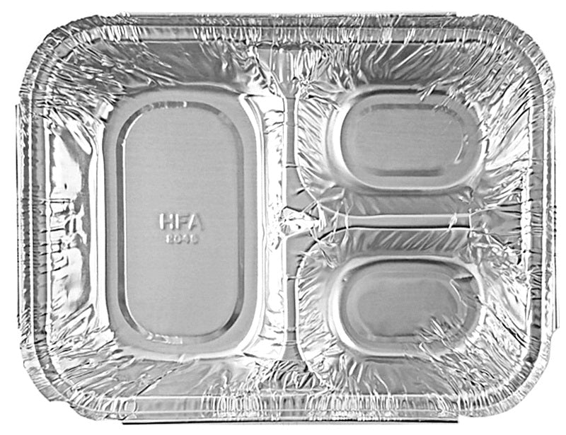 3 Compartment Oblong Take-Out Foil Pan w/Dome Lid Combo Pack 250