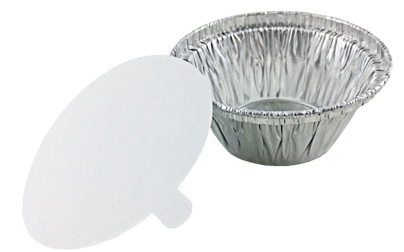 100 ct 4oz Disposable Ramekin Aluminum Foil Baking Cups with Clear Lids Tin Pan, Silver