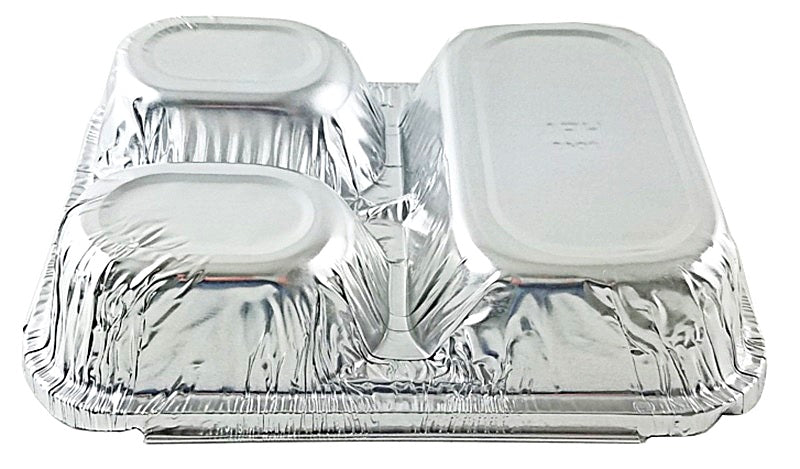 Handi-Foil #4145L - Bandejas desechables de aluminio con 4 compartimentos y  tapa para tablero (25)