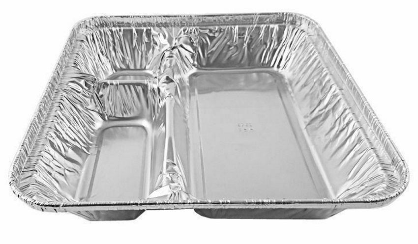 Large 3-Compartment Oblong TV Dinner Aluminum Foil Pan w/Board Lid