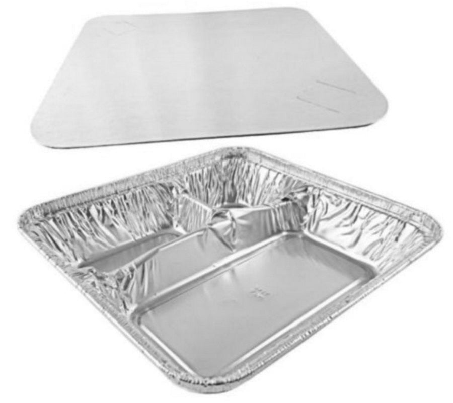 4 Compartment Foil Carryout Tray with Board Lid #4145L