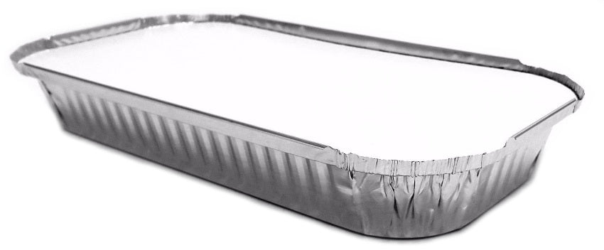 3 lb. Oblong Entrée Take-Out Foil Pan w/Board Lid Combo Pack 100/CS –