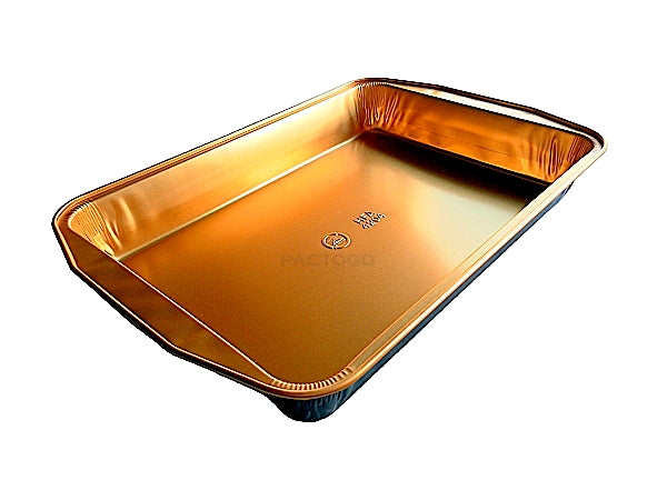 Durable Packaging 9664-PT-25 108 oz. Black Diamond and Gold Extra Large Foil  Entree / Take Out Pan with Dome Lid - 25/Case
