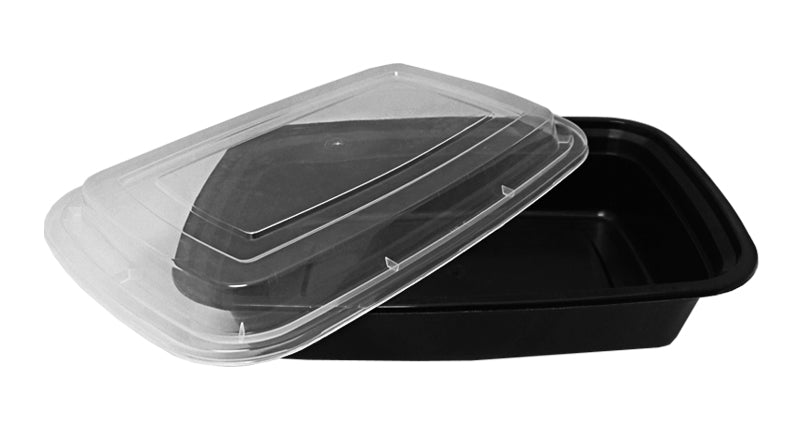 Choice 24 oz. Black Rectangular Microwavable Heavy Weight Container with  Lid 8 x 5 1/4 x 2 - 150/Case