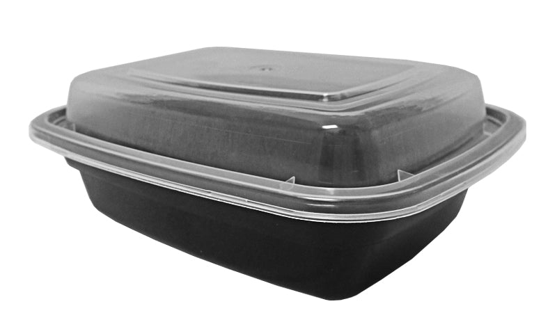 Plastic To-Go Containers And Lids - Rectangle - Black With Clear