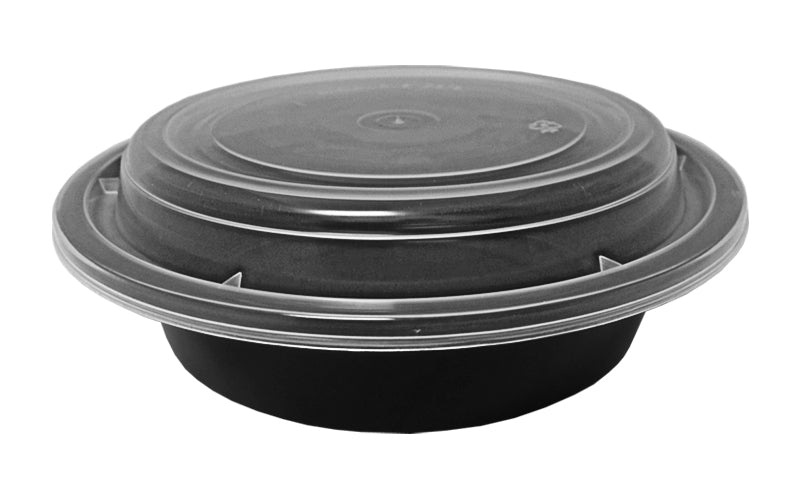 Black 32oz Round Plastic Containers w/ Lids (150/cs)