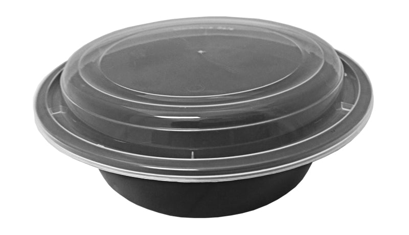 Round Black Plastic Container Set 32 oz. (729) - 150/Case 