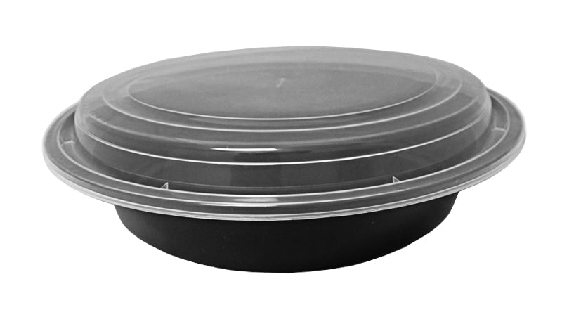 Choice 48 oz. Black 9 Round Microwavable Heavy Weight Container with Lid -  10/Pack