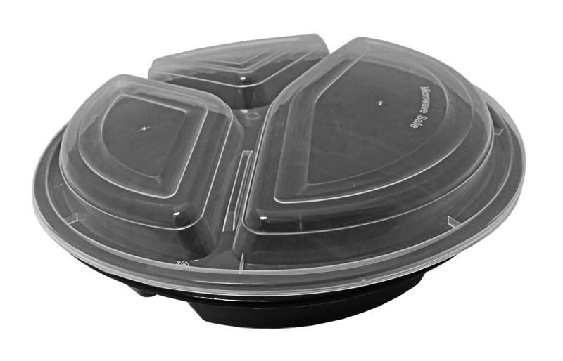 Case of 32oz 7inch Black Round Microwavable Container with Clear Lid –  OnlyOneStopShop